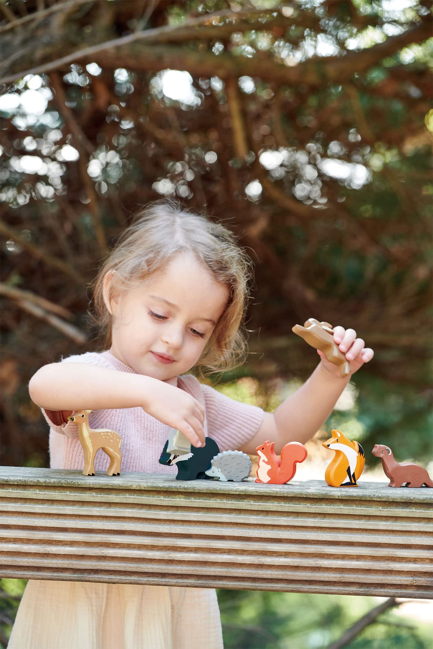 Tender Leaf Toys Woodland Animals - 8 Wooden Forest Animals with a Display Shelf -Classic Toy for Pretend Play - Develops Social, Creative