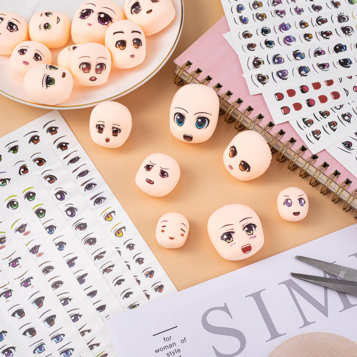 Joez Wonderful 12Pcs Water Eye Stickers for Dolls, Eye Water Decals Cute Cartoon for Doll Clay Accessories