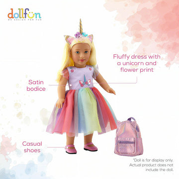 DOLLFUN 18 inch Doll Clothes and Accessories, Unicorn Dress Set Includes Shoes, Unicorn Headbands & Backpack(Compatibie with Most 18 Inch Doll)