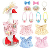 4 Sets 7 Inches Desk Goose Summer Outfits , Mini Desktop Goose Clothes Set - Includes Felt Hats, Sunglasses, Bags, Cute T-Shirts, Water Bottle