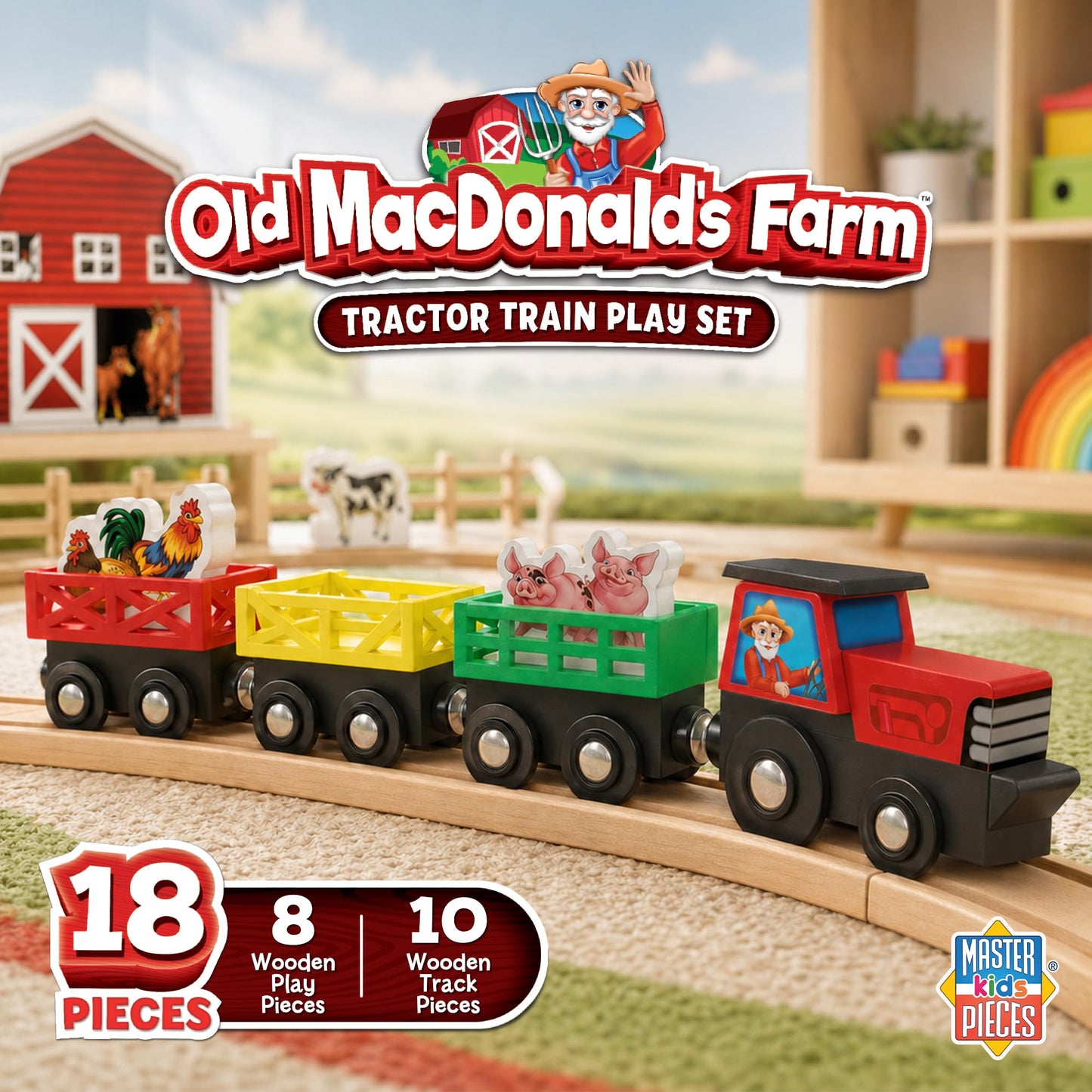 MasterPieces Wood Train Sets - Old Macdonald 18 Piece Train Set