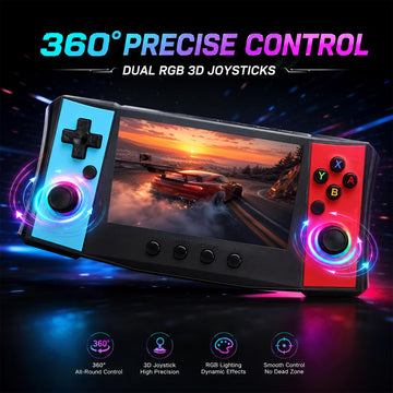 KNEELEVER Handheld Retro Game Console, 4.5 Inch IPS Screen Portable Gaming System with 256GB TF Card, Dual 3D Joysticks, RGB Light Rings, USB-C