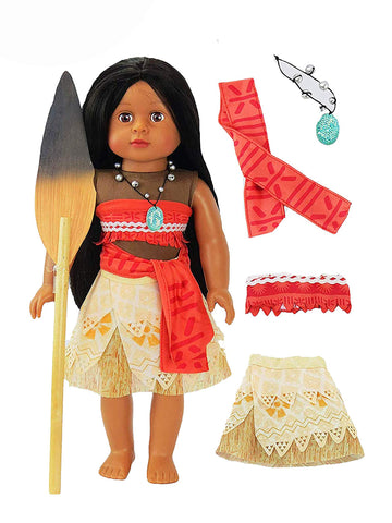 American Fashion World Moana Inspired Outfit with Wooden Paddle Made to fit 18 inch Dolls Compatible with American Girl Dolls