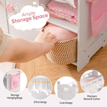 ROBOTIME Baby Doll Crib - Wooden Baby Doll Changing Table with Storage - Bedding & Hooks, Fits 18-21" Dolls, Doll Bed Playset for Girls Ages 3+