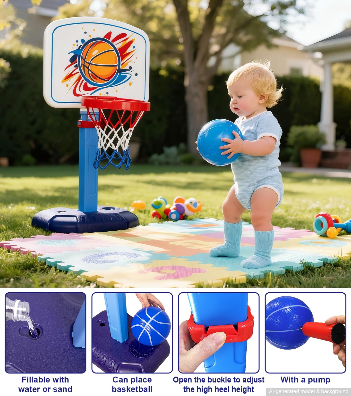 LAO XUE Toddler Basketball Hoop Set,Adjustable Kids Basketball Goal