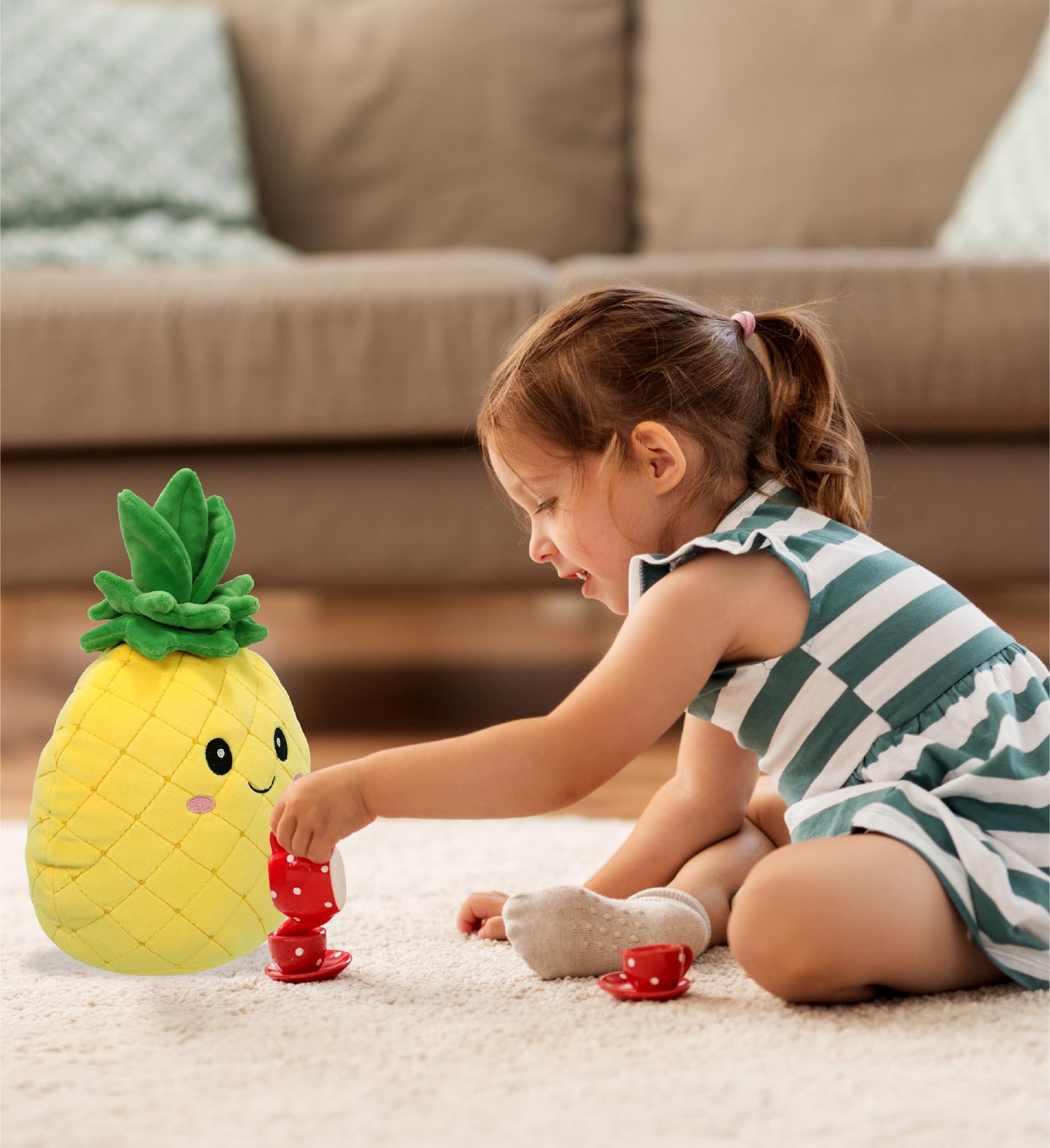 DolliBu Snug-Mooshies Pineapple Stuffed Toy - Super Squishy Cheerful Plush Fruit for Girls and Boys, Cute Pineapple Plush Toy for Stress Relief