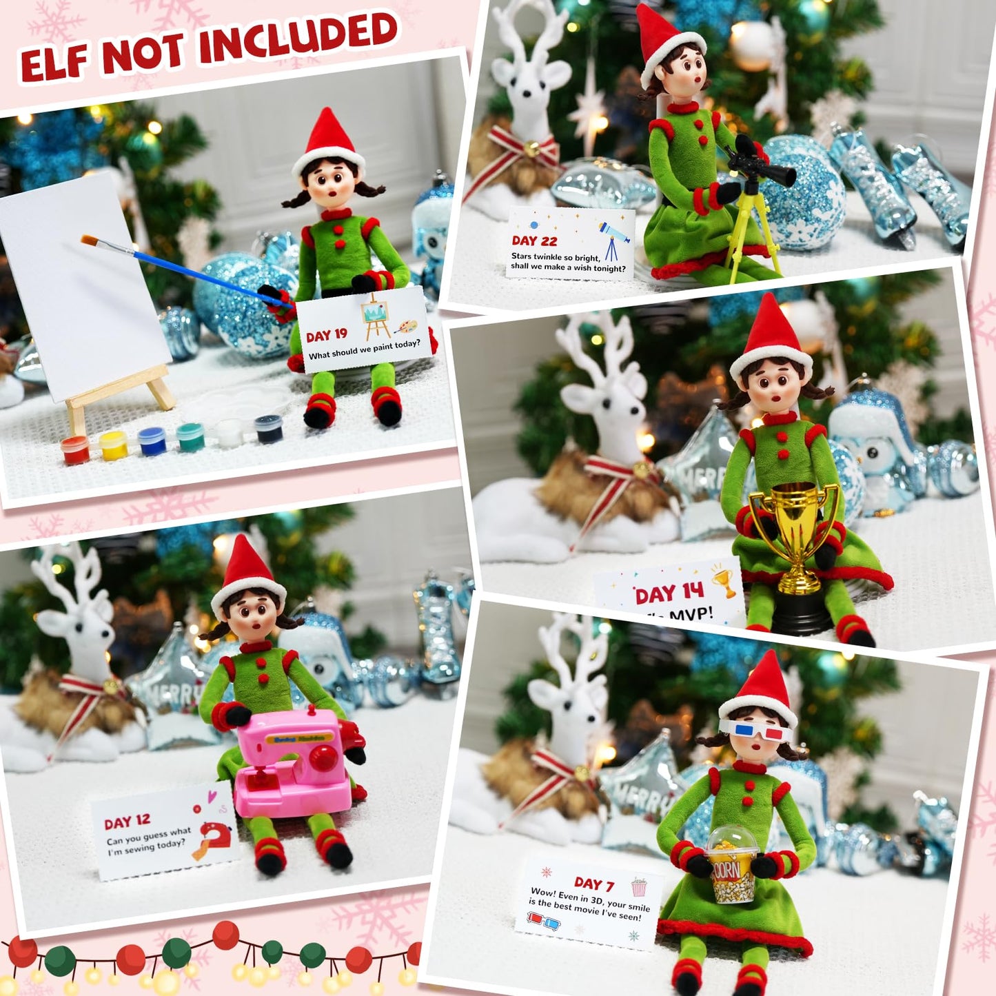 Elf Kit 24 Days of Christmas 2025-include 24 Daily Surprise Scenes & Accessories Elf Mischief Clothes Starter Kit Countdown For Family Christmas