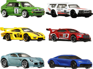 Hot Wheels Car Culture Premium 6-Pack, Set of 6 Die-Cast 1:64 Scale Euro Style Vehicles with Elevated Deco (Styles May Vary)
