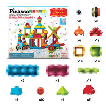 PicassoTiles 120pcs Hedgehog Interlocking Building Blocks Tiles Construction Toy Set Learning Playset STEAM Development Preschool Kindergarten Toy