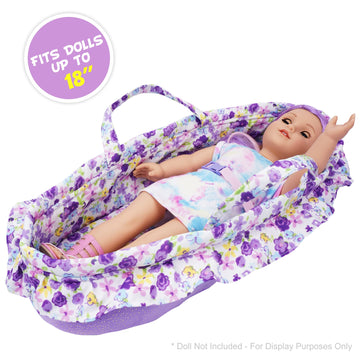 June Garden Cozy Dream Doll Bassinet - Baby Doll Portable Carrier - Fits for American Girl Dolls up to 18" - Soft Pillow & Safety Buckle Included