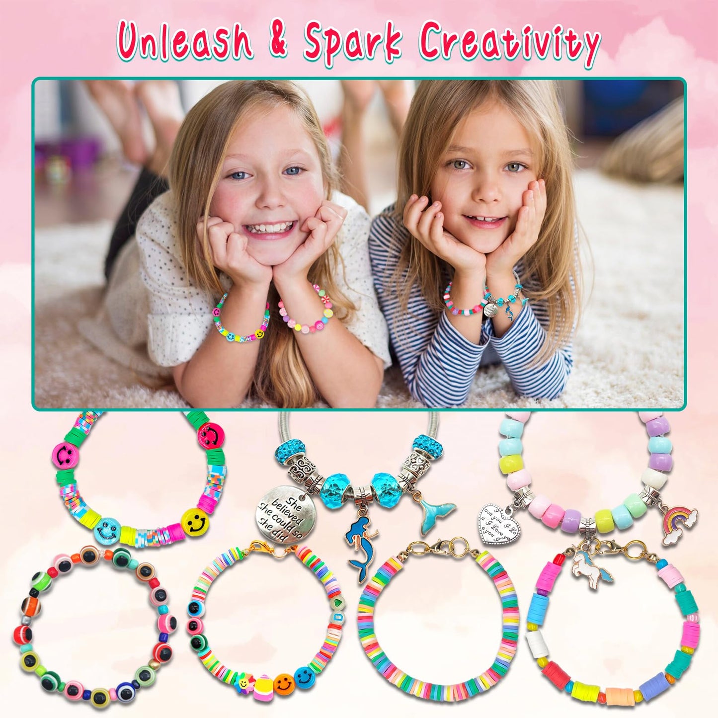 leitait Girls Toys Bracelet Making Kit -3400pcs Charm Jewelry Making Kit Supplies,Unicorn/Mermaid Crafts Birthday Christmas Gifts for Girls Ages 5 6 7