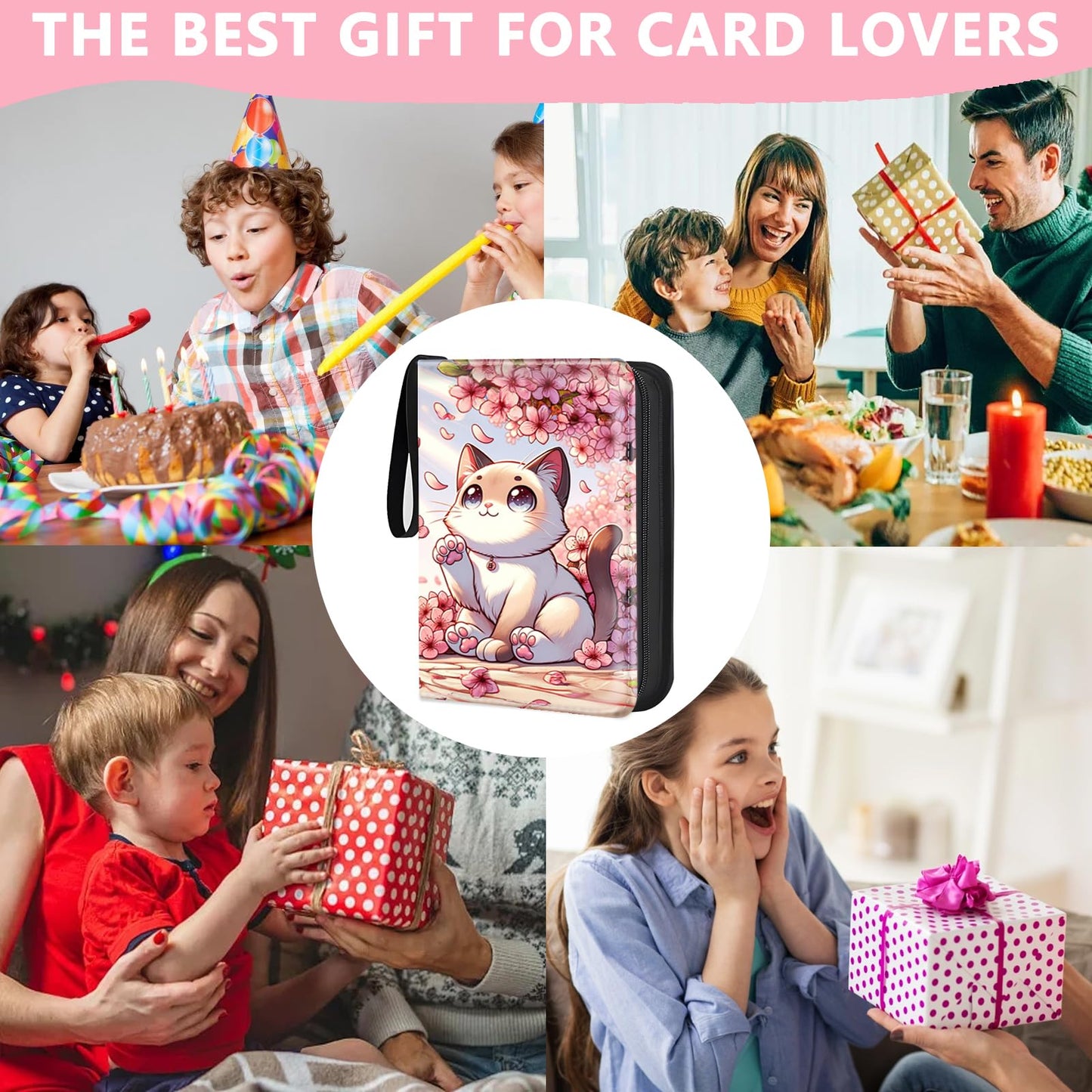Card Binder 4 Pockets Zip Trading Card Binder for 400 Cards, PU Collection Binder with Removable Sleeves for 50 Pages, Portable Collector Album, Card