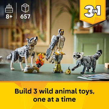 LEGO Creator 3 in 1 Forest Animals: Gray Wolf - Building Toy for Boys & Girls, Ages 8+ - Build a Wolf, Falcon or Raccoon - Gift for Kids' Birthdays