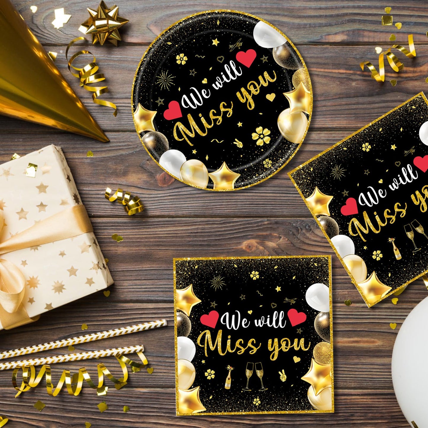Mainivo 40Pcs We Will Miss You Decorations Farewell Party Disposable Tableware Paper Plates and Napkins Kit Going Away, Retirement, Coworkers Leaving