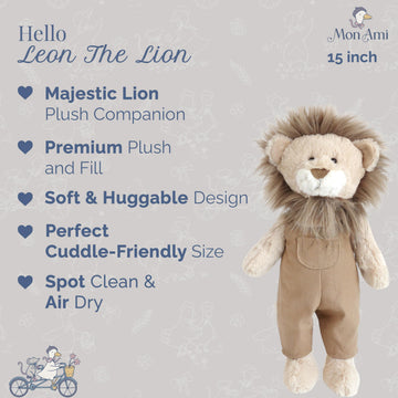 MON AMI Leon The Lion 16-Inch Stuffed Animal, Soft Majestic Plush Boys
