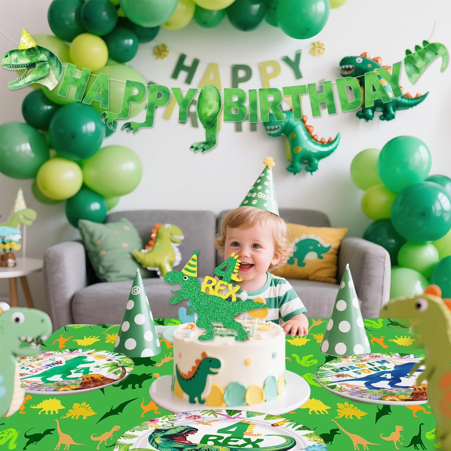 148ps Roar I’m Four Dinosaur 4th Birthday Decorations Boy Dinosaur 4th Bday Tableware Jungle T-rex 4 Rex Dino Plates Napkins Cups Banner Tablecloth