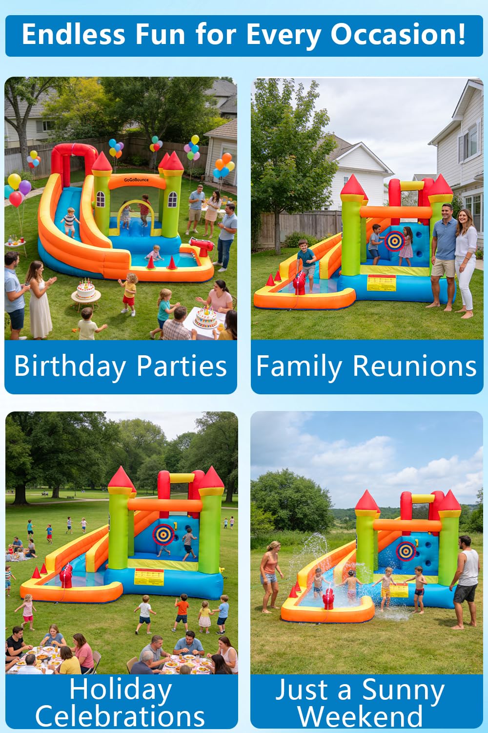 Inflatable Water Slide Bounce House, 10x10 Large Bouncy Castle with Climbing Wall, Splash Pool, Water Cannon & Blower, Heavy Duty Backyard Water Park