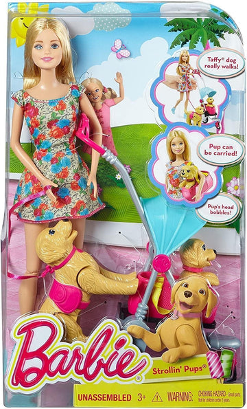 Barbie Stroll ‘n Play Pups Playset with Barbie Doll, 2 Puppies and Pet Stroller