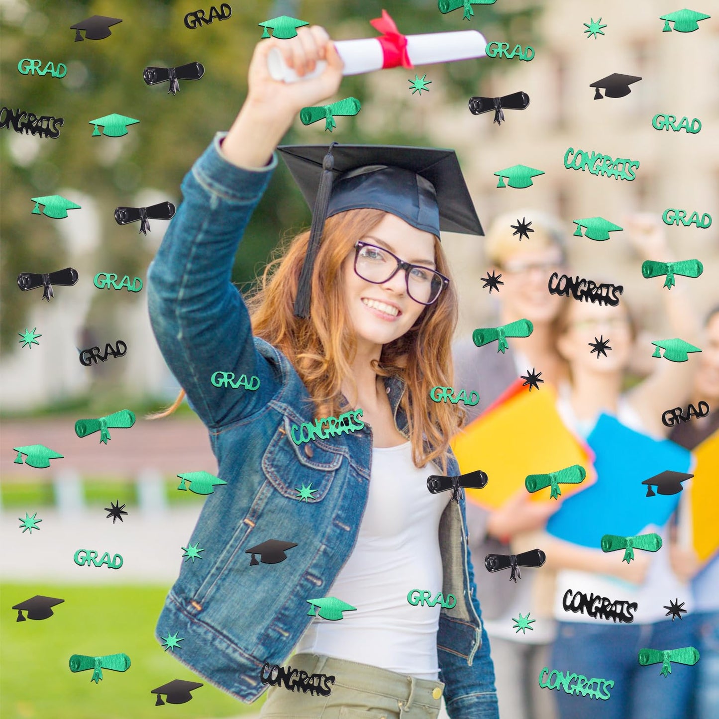 Green and Black Graduation Confetti 2026, 1000 Pcs Class of 2026 Table Centerpiece Grad Confetti for 2026 Graduation Party Decorations Supplies
