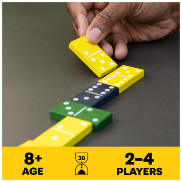 Mindful Classics, Double-Six Wood Dominoes Set Sustainable Classic Games with Wood Storage Case, for Adults and Kids Ages 8 and up