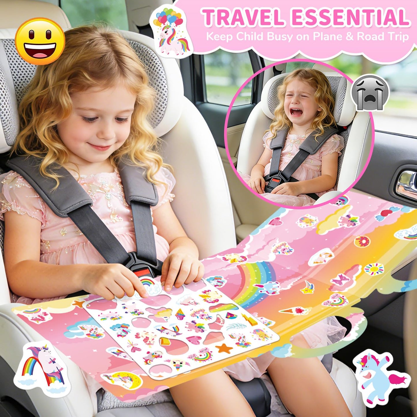 CREATIVETREES 6 Sets Reusable Sticker Book for Girls 3-6, Jelly Sticker Books for Toddler, Travel Sticker Activity Toys for Kids 3 4 5 6 Years Old