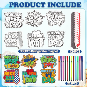 36 Set Father's Day Magnets Craft for Kids, Color Your Own Fathers Day Magnets Craft Best Dad DIY Crafts Kit Gifts for Happy Father's Day Dad's