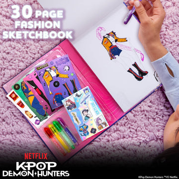 Kpop Demon Hunters™ Fashion Sketch Set, Includes Coloring Book, Gel Pens, Kpop Demon Hunters Stickers, Stencils & More, Great Girls Toys Age 6-8