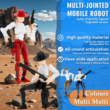 Deeplus Titan 13 Action Figure, Cowboy Already Assembled 13 Dummy 13 Action Figures for Boys, 2-Pack Cowboy 5.4 inches T Lucky Robot 13 Action Figure