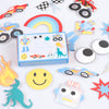 Meri Meri Toybox Icon Stickers (Pack of 25), 80s Theme Birthday Party Favors, Retro Decorative Stickers, Matchbox-Style Box, Easy Peel Back, Ages 3+