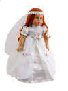 American Fashion World Bride Lace Wedding Dress w/ Roses + Pearls for 18-Inch Dolls | 2 Piece Set - Veil Included