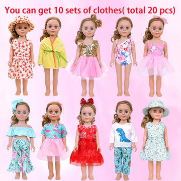 MSYO 10 Sets 20 Pcs Doll Clothes & Accessories for 17-18 Inch Dolls | Girl Doll Outfits with Dresses, Swimwear, Pajamas, Hats & Hair Clips