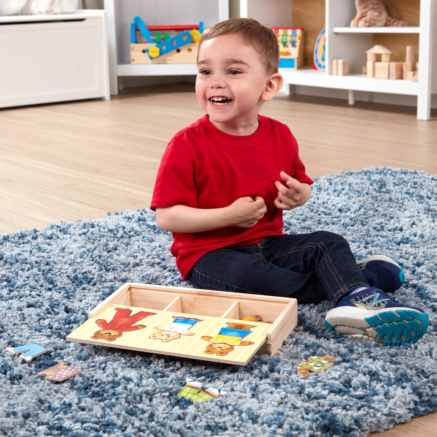 Melissa & Doug Wooden Bear Family Dress-Up Puzzle, 45 Pieces Mix and Match Outfits, Sorting & Matching Toy with Storage Case, Educational Puzzle for