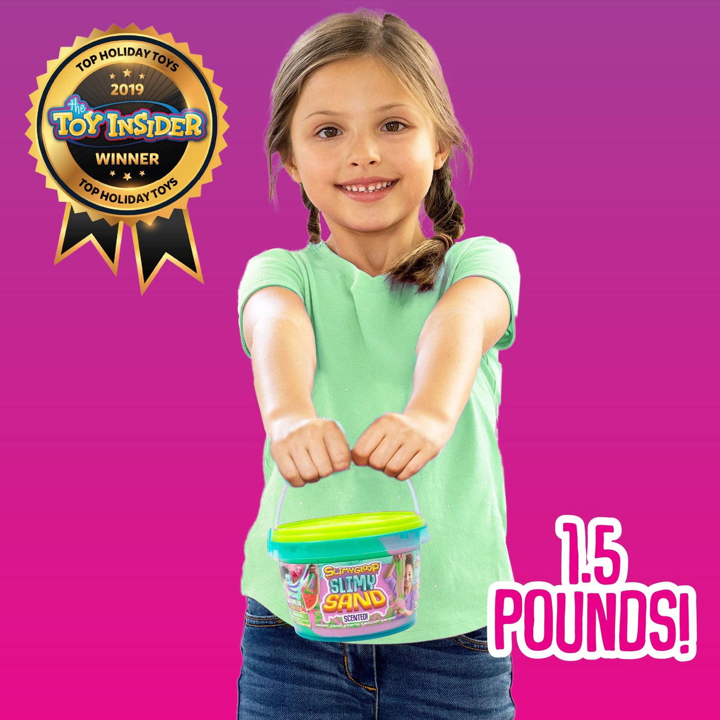 SLIMYSAND Watermelon SLIMYGLOOP Slimy Sand 1.5 lb. Bucket - Pink & Neon Green Scented Bucket for Kids Ages 3+