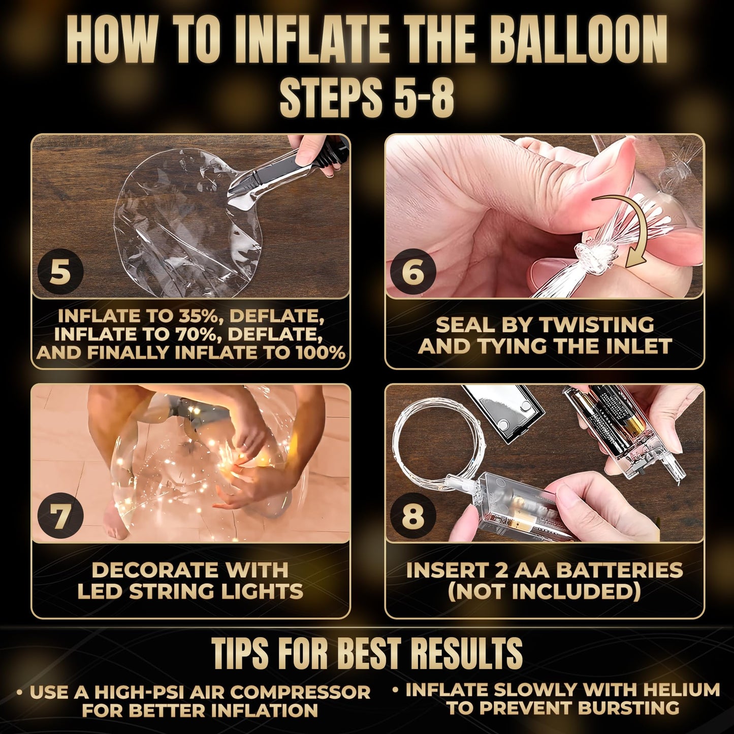 Light Up Balloons 10 Pack, 20 Inch Clear Balloons with LED Lights