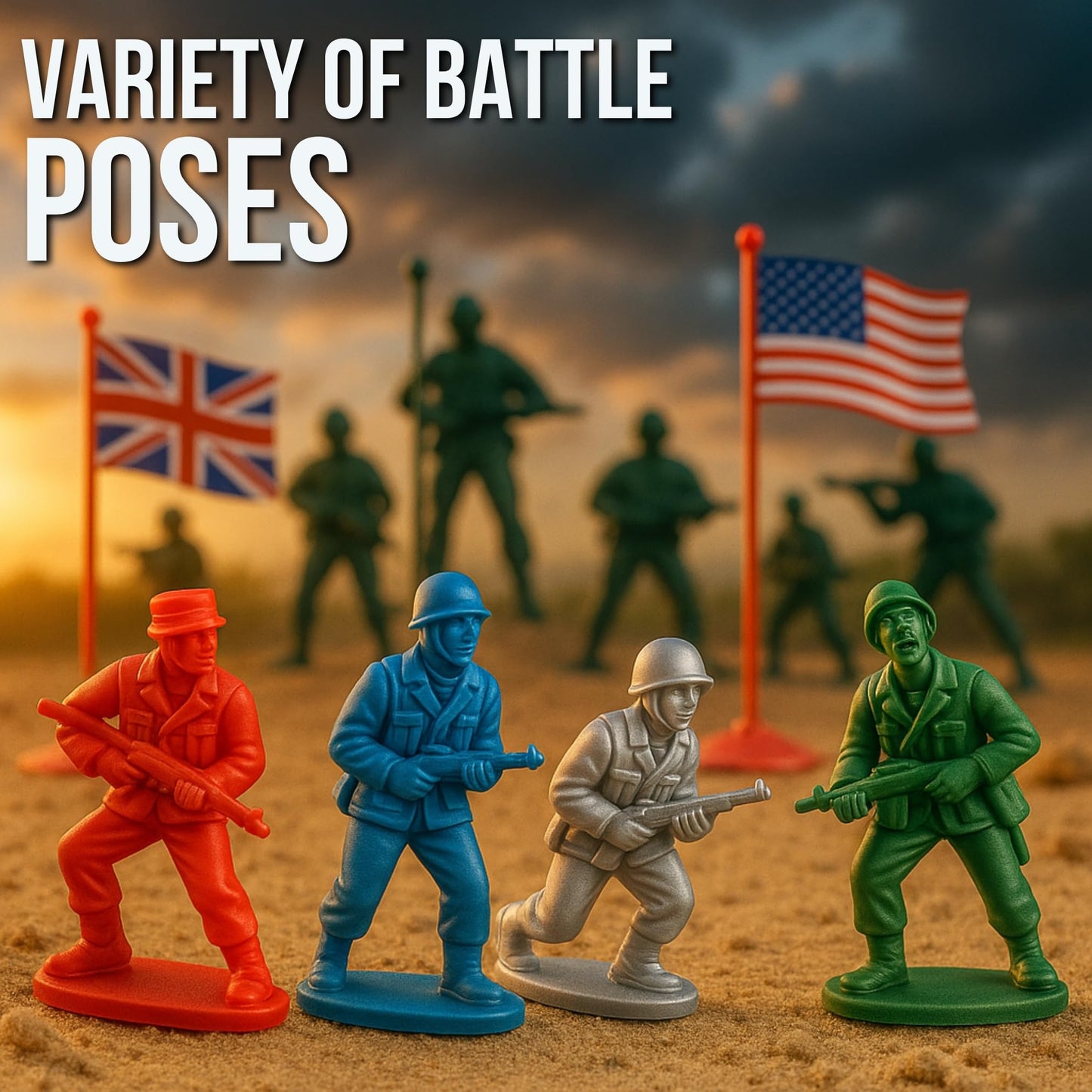 Liberty Imports Army Men Toy Soldiers Playset Bucket - WWII Action Figures with Military Vehicles, Accessories & Flags - Kids Imaginative Battle Toy