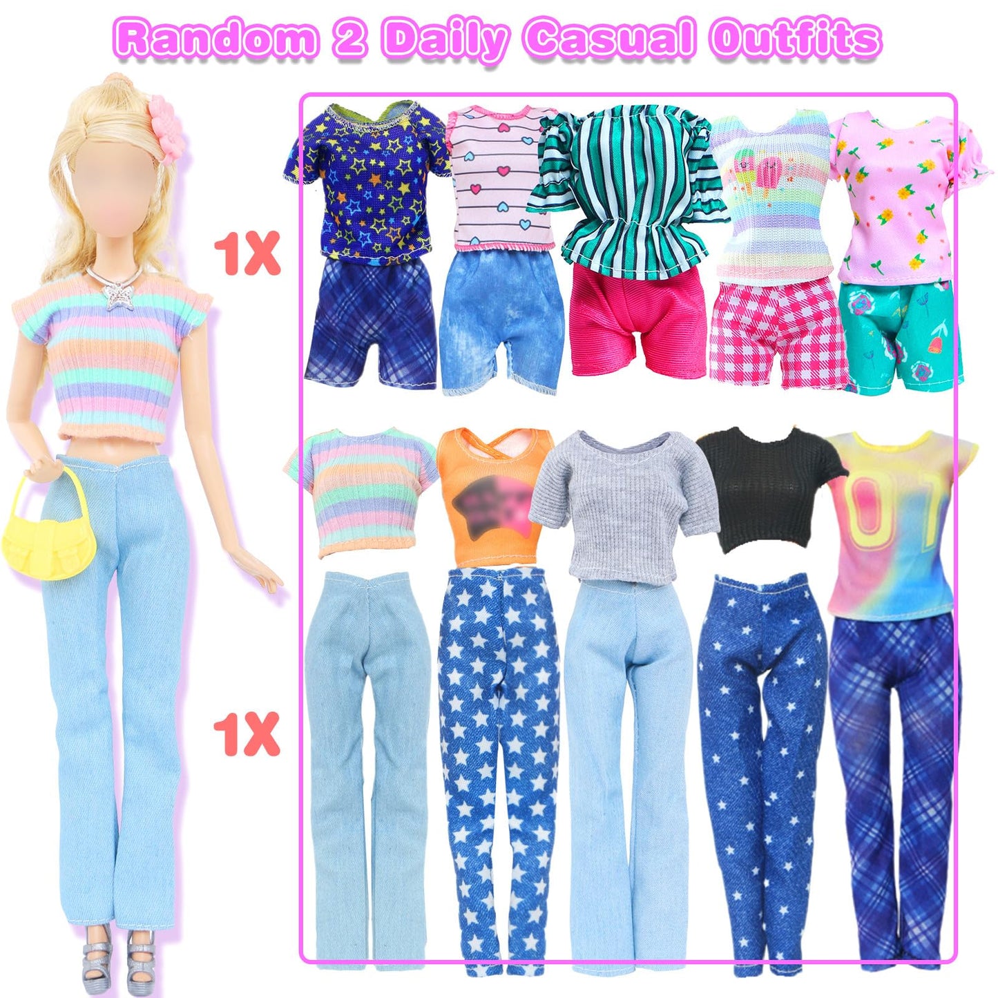 BJDBUS 50 Pcs Doll Clothes and Accessories, 2 Wedding Gowns 4 Fashion Dresses 2 Tops 2 Pants Outfits 2 Swimsuits Bikini 10 Shoes 10 Hangers 17
