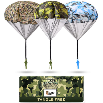 NUTTY TOYS Army Parachute Toys for Kids - Tangle Free Outdoor Flying Parachute Men, Best Small Outside Toys for 4 5 6 7 8 9 10 11 12 Year Old, Top