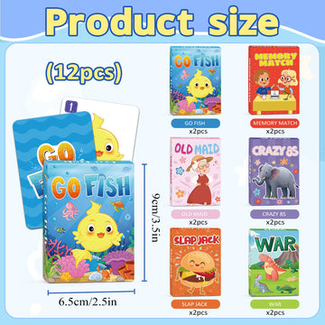 Kids Card Games, Go Fish,Old Maid,Crazy 8s,Memory Match,Slap Jack,War, Cards Game Bulk for Kids Toddlers, Fun Game for Family Game Night Table Games