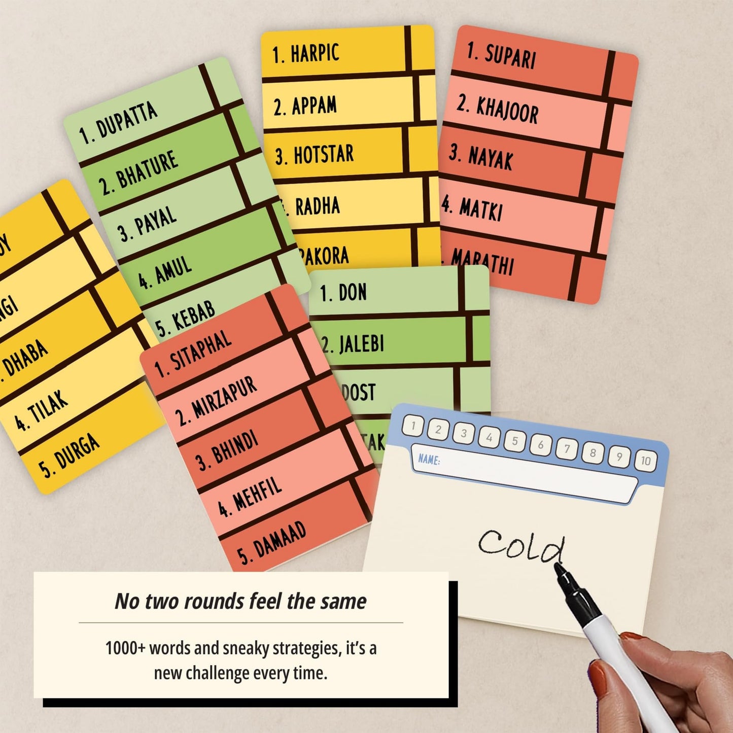 DESI BOARD GAMES Andaaz Apna Apna | Word Guessing Game with Secret Roles for Adults & Family | Like Charades or Taboo, But Smarter | 4-12 Players