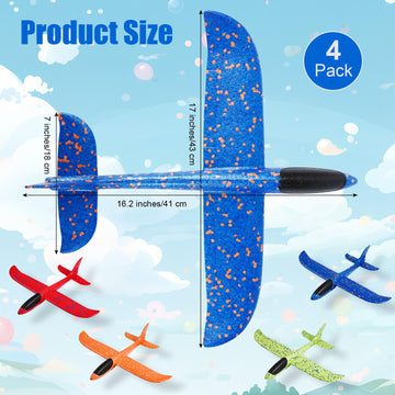 PUREZON Foam Airplane Toy, 4 Pack, 17 Inch, 4 Colors