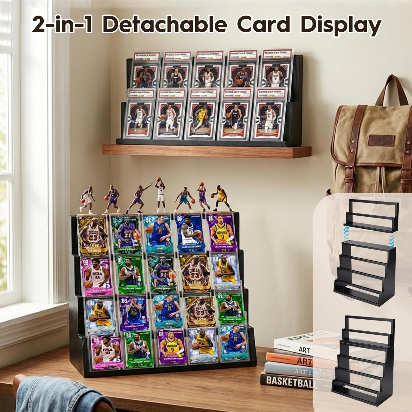 EAMC XHXX 6-Tier Trading Card Display Stand with Top Storage?Wood Detachable Card Display Stand?High Capacity Graded Card Display for Soprts Card