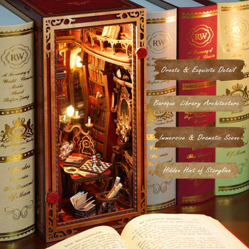 JOOHOUR DIY Book Nook Kit, Beauty and The Beast, Dollhouse Miniature, Booknook Bookshelf Insert Decor Alley 3D Wooden Puzzle, Bookends Model Building