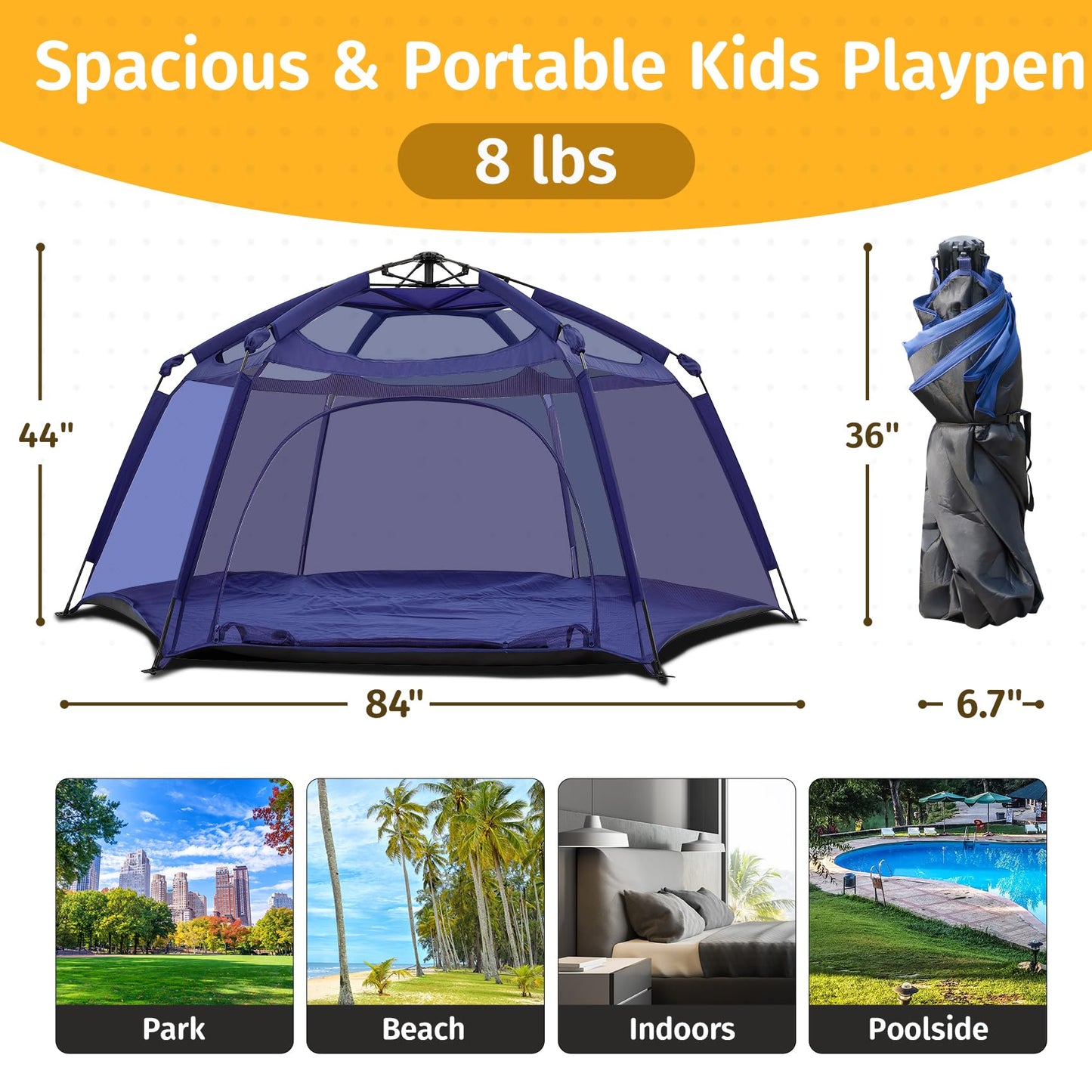 Alvantor® Baby Playpen Pop Up Play Yard 84"x84"x44”Large Kids Play Tent Indoor Outdoor Playhouse Mesh Play Pen, Mosquito Net Playpen Camping Beach