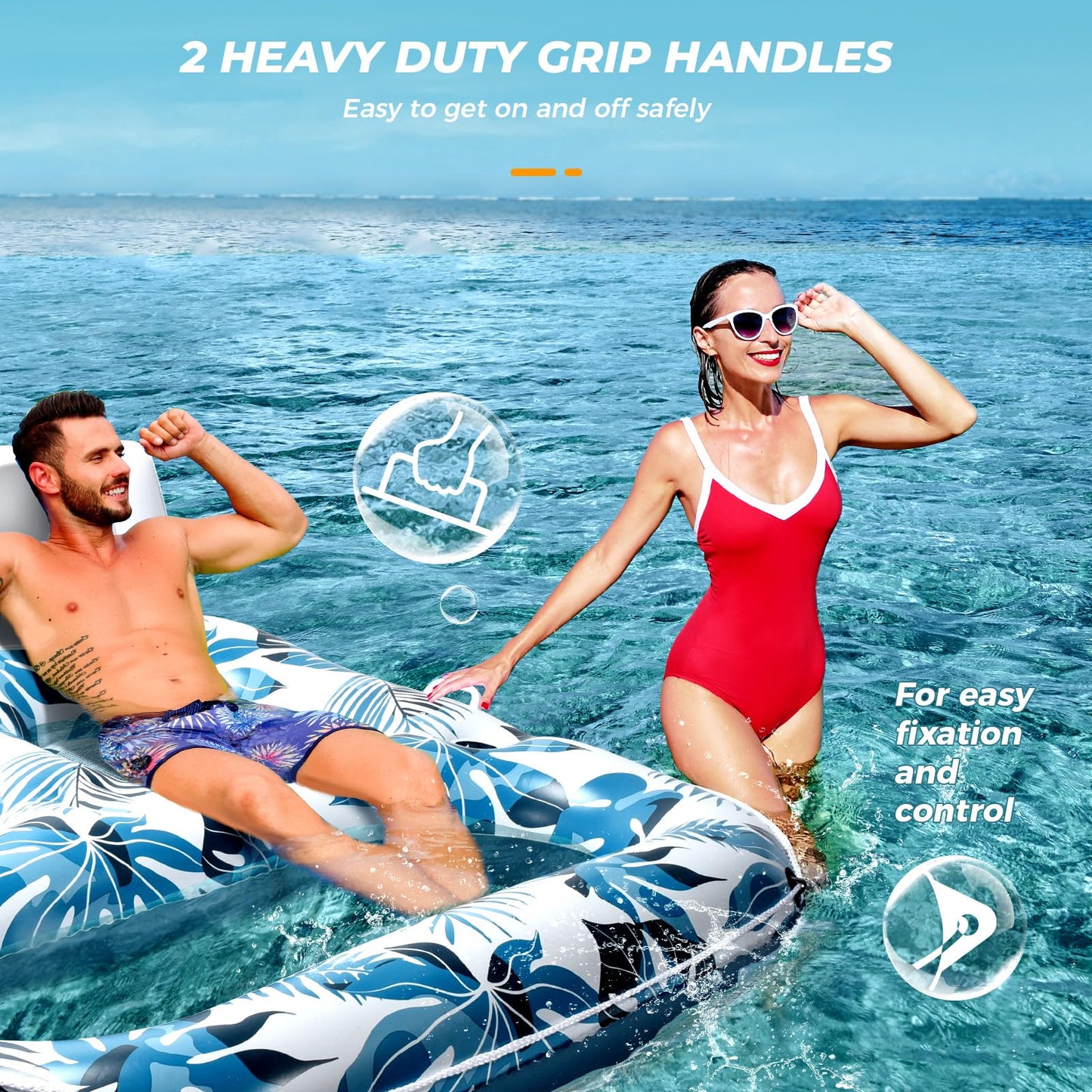 JCLEAL Pool Float Lounger Adult Inflatable Pool Floaties Rafts for 2 Person Extra Large Recliner Tanning Lounge Chair Water Floaty with Backrest