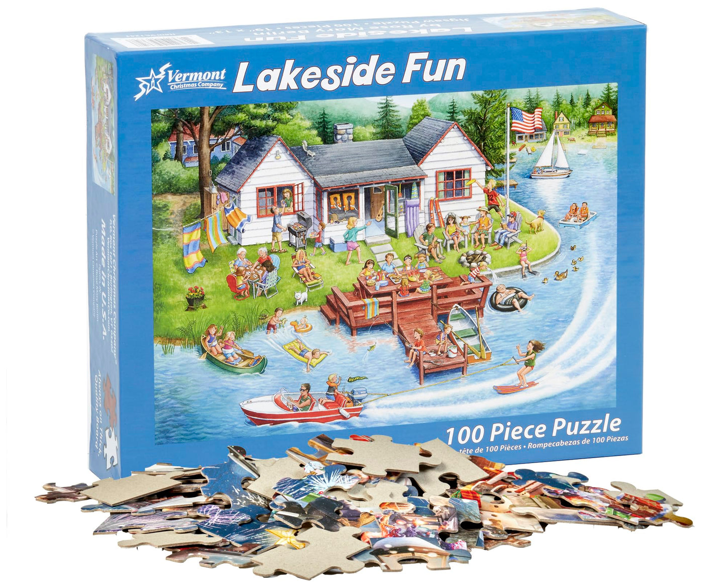 Vermont Christmas Company Lakeside Fun Jigsaw Puzzles for Kids - 100 Piece Interlocking Puzzle for Kids and Seniors - Large, Thick, Durable Puzzles