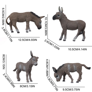 JOKFEICE Animal Figures 4pcs Plastic Gray Donkey Family Animals Action Model Science Project, Learning Educational Toys, Birthday Gift, Cake Topper