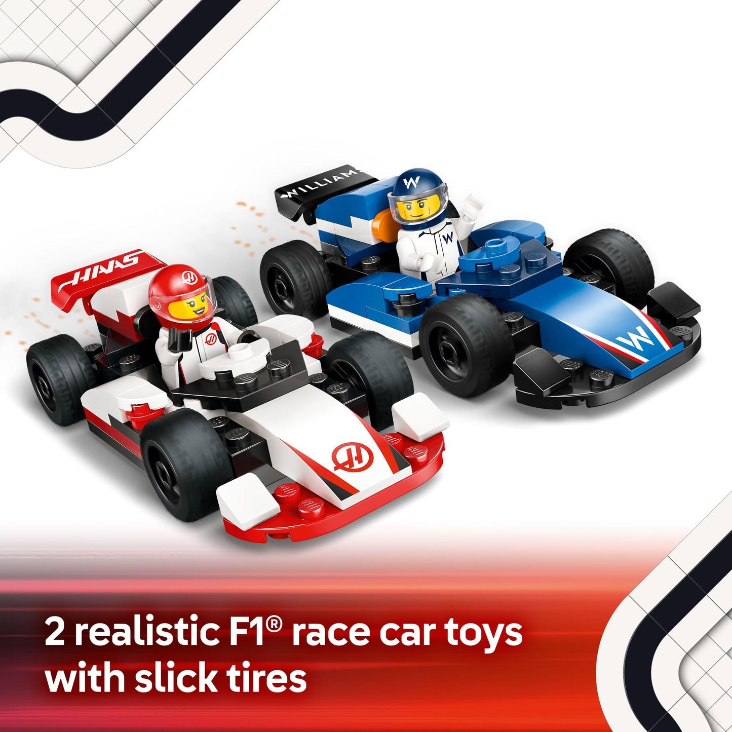 LEGO City F1 Williams Racing & Haas F1 Race Car Toys - Car Building Toy Set for Kids, Boys and Girls, Ages 4+ - Preschool Toy for Fans - Gift Idea for