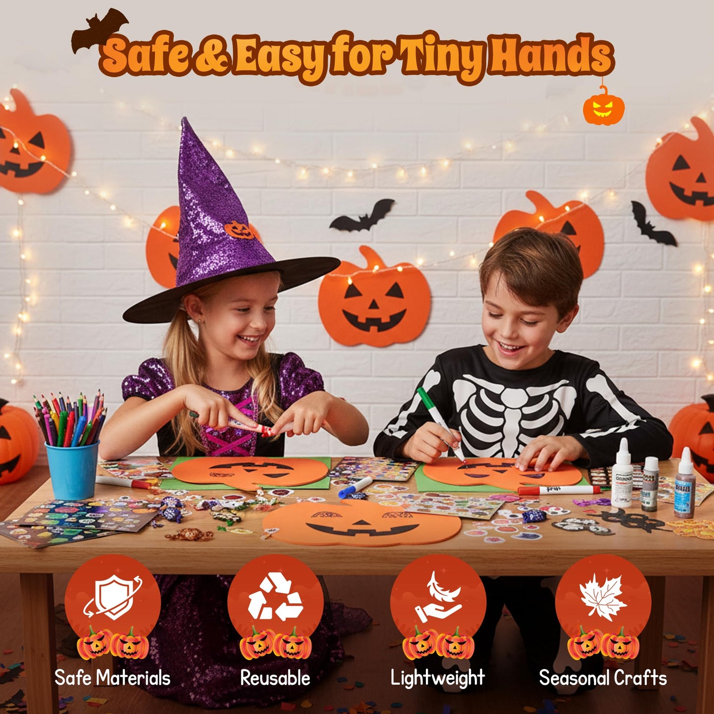 4E's Novelty Foam Pumpkins Craft (24 Pack) Large 8 Inch Foam Pumpkin Shapes Cutout Crafts for Kids Toddlers, Bulk Fall Halloween Craft Kits