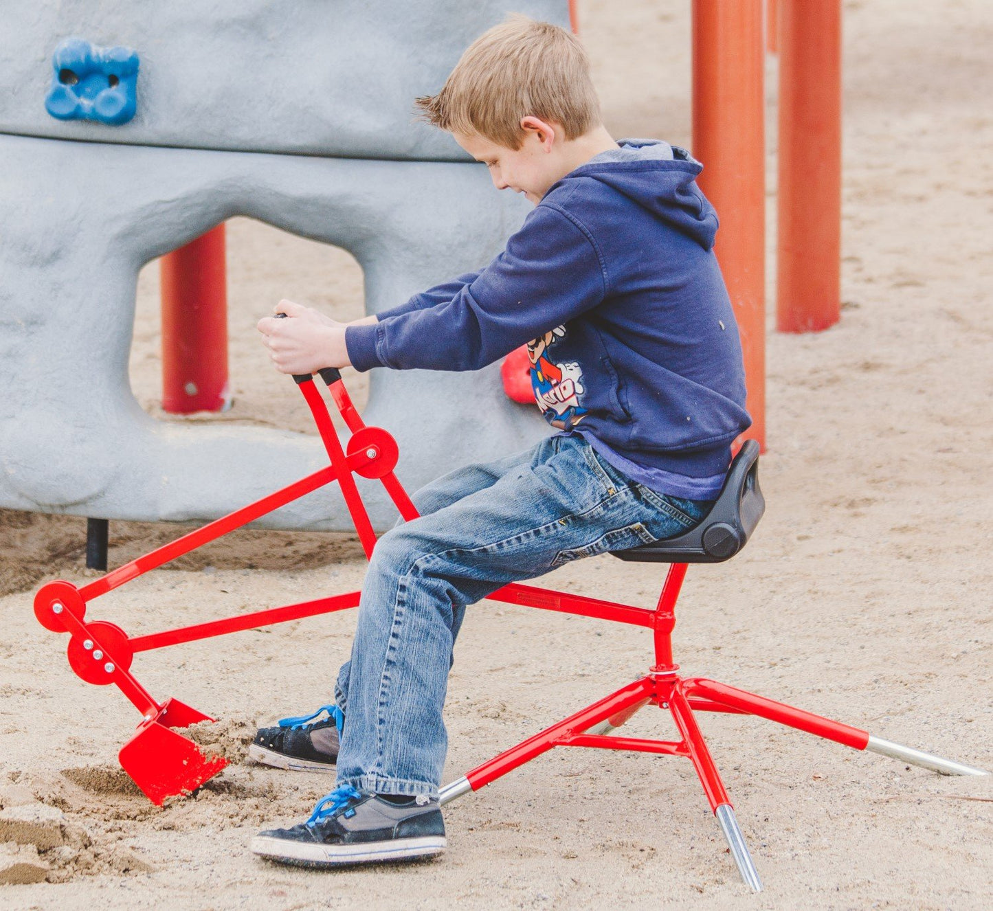 Childrensneeds.com Sand Digger Ride on Toy with Telescoping Adjustable Legs That Raise Seat Height and Stabilize Backhoe (Red)