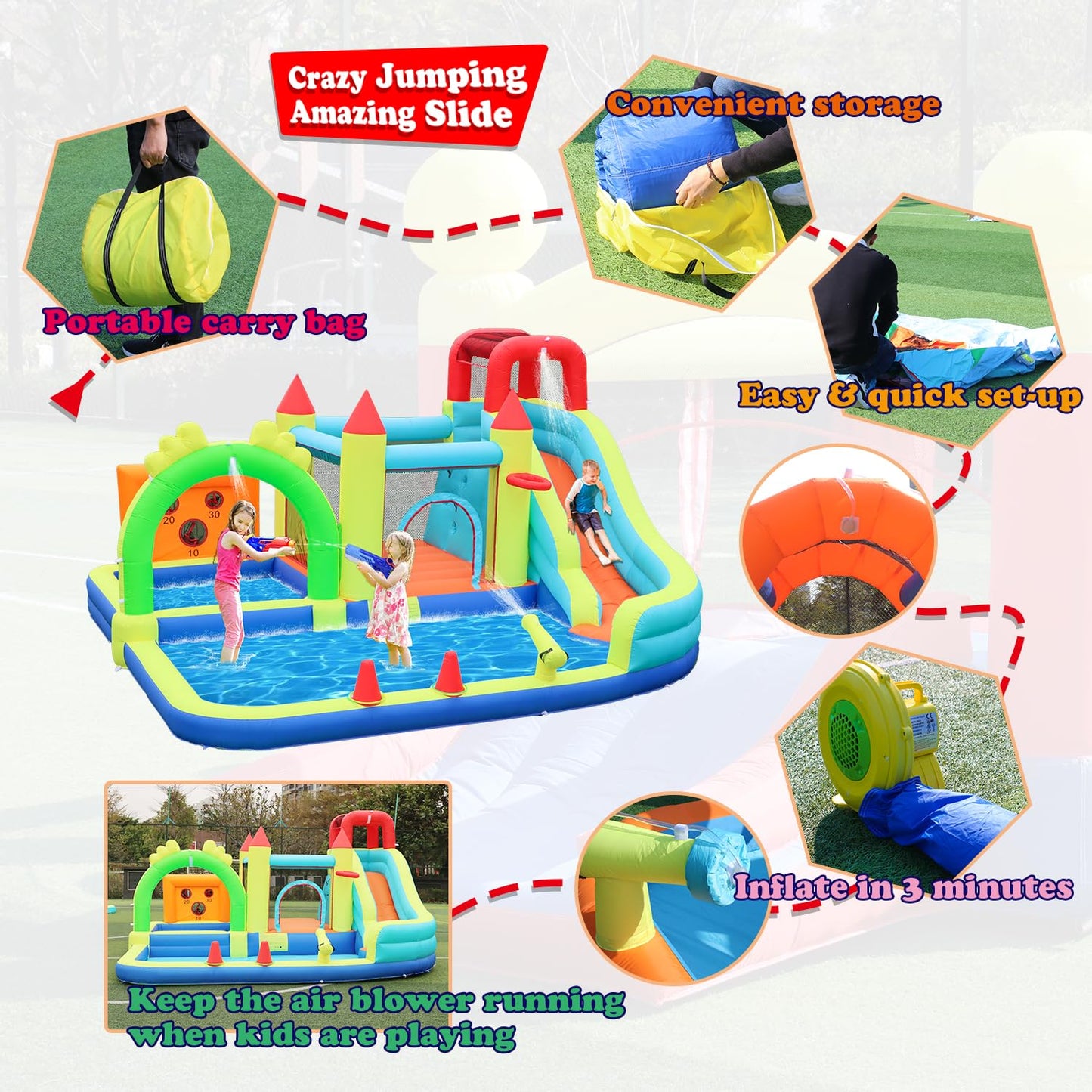 ALIFUN Inflatable Water Slide Bounce House for Big Kids 3-12 with Blower